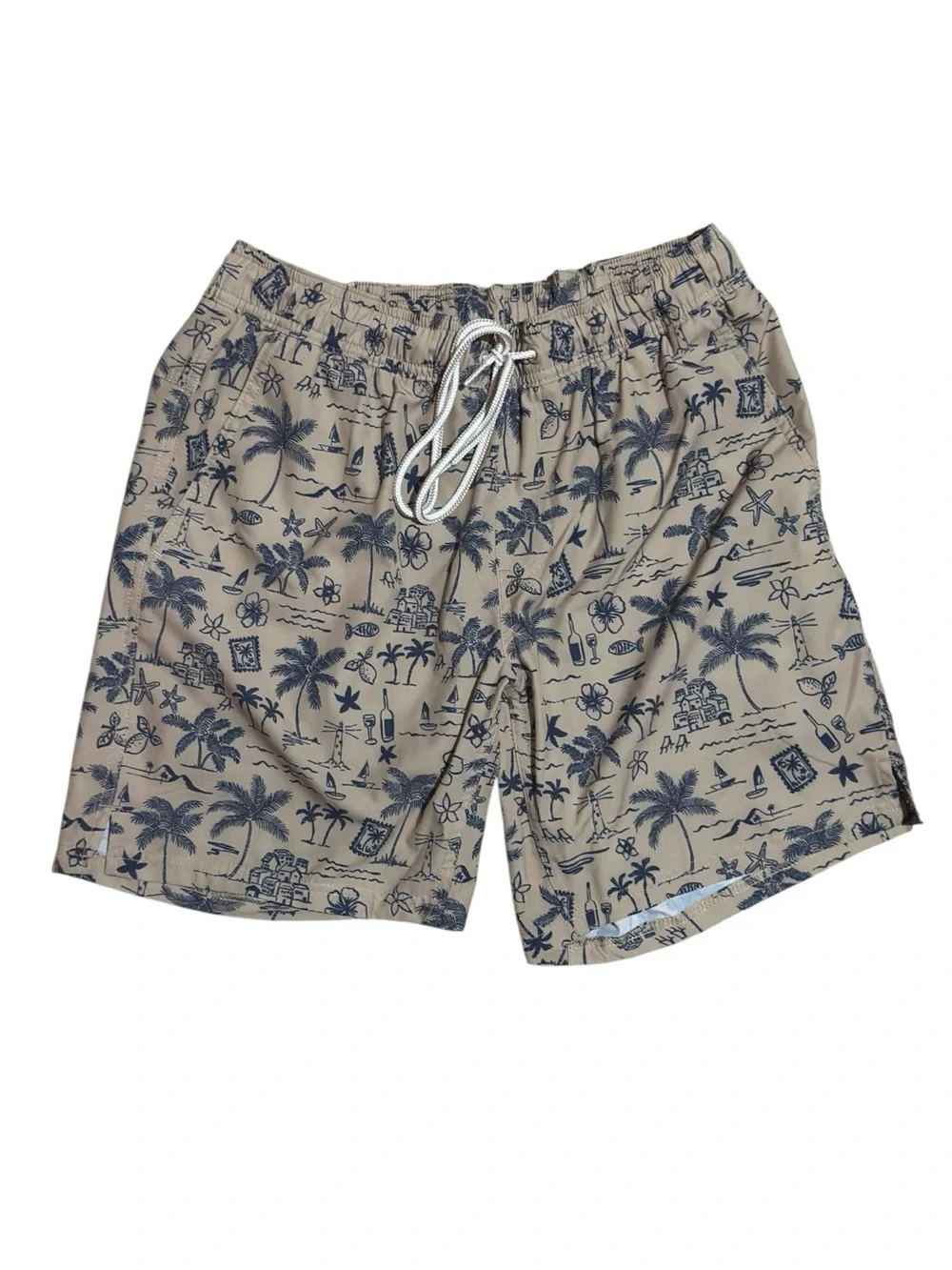 George Men’s Performance-Lined Sesame Seed Coastal Swim Trunk Shorts EUC